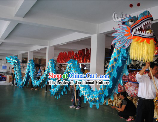 18 Meters Shinning Light Blue Competition and Parade Dragon Dance Costumes for Nine or Ten People