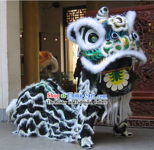 Black and White Chinese Classic FUT SAN Lion Dance Costumes Complete Set