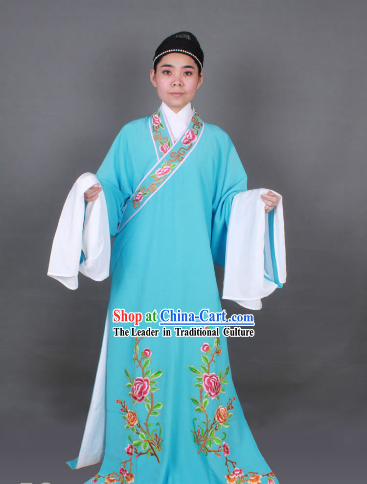 Blue Long Sleeve Shanghai Shaosing Opera Embroidered Costumes for Men