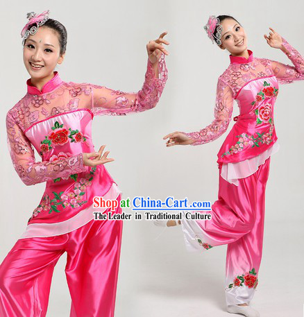 Chinese Fan Dance Costume and Headpiece for Women