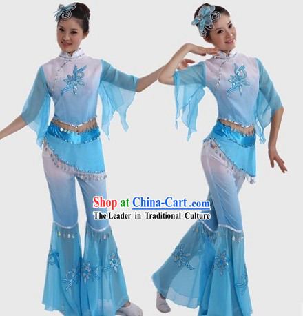 Chinese Classic Blue Fan Dance Costume for Women