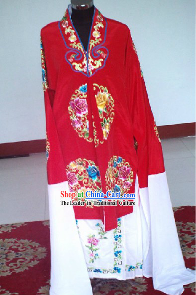 Chinese Peking Opera Embroidered Red Robe and White Skirt Set