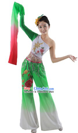 Long Sleeve Chinese Classical Dancing Costumes and Headpiece for Women