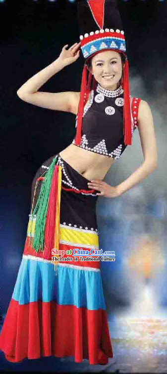 Dai Nationality Water-Sprinkling Festival Dance Costume and Headgear for Women