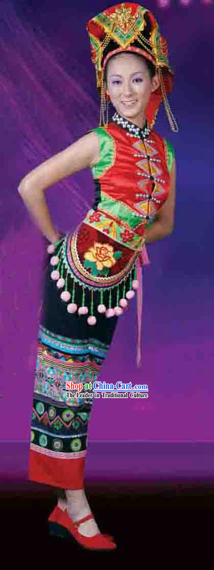 Chinese Yi Nationality Torch Festival Clothes and Hat for Women