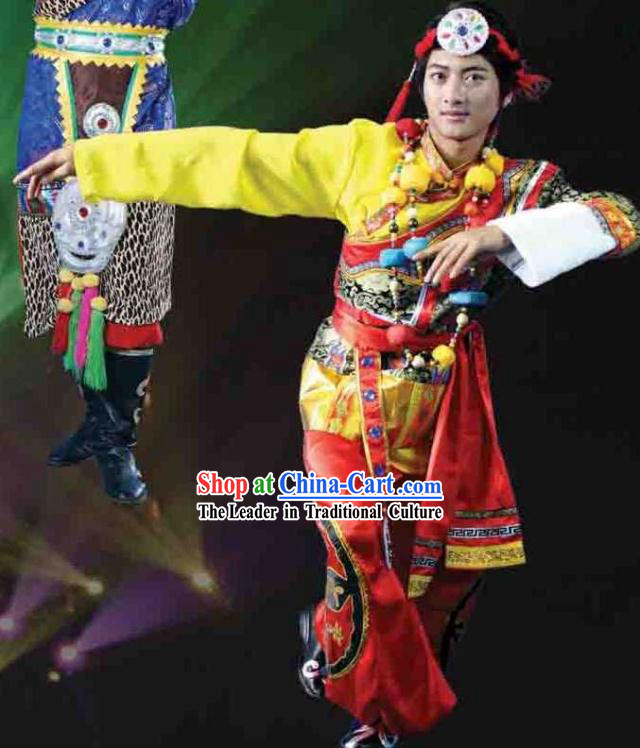 Chinese Tibetan Male Clothing and Headpiece