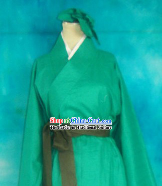 Ancient Chinese Ordinary People Han Fu Clothing and Headpiece for Men