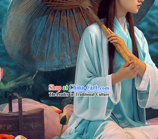 Ancient Chinese Light Blue Lady Costumes