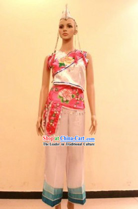 Chinese Yunnan Minority Dancing Costume and Hat for Women