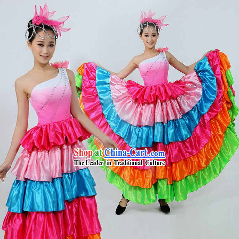 Chinese Ethnic Dance Costumes and Headpiece for Women