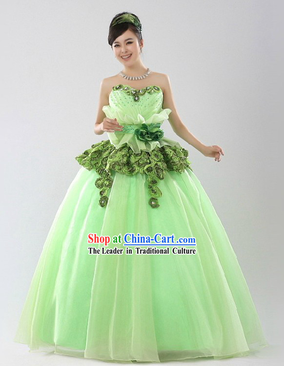 Green Leaf Dance Costumes and Headpiece for Women