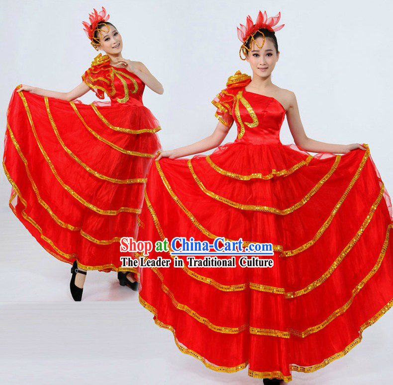 Chinese Modern Dance Costume and Headpiece for Women