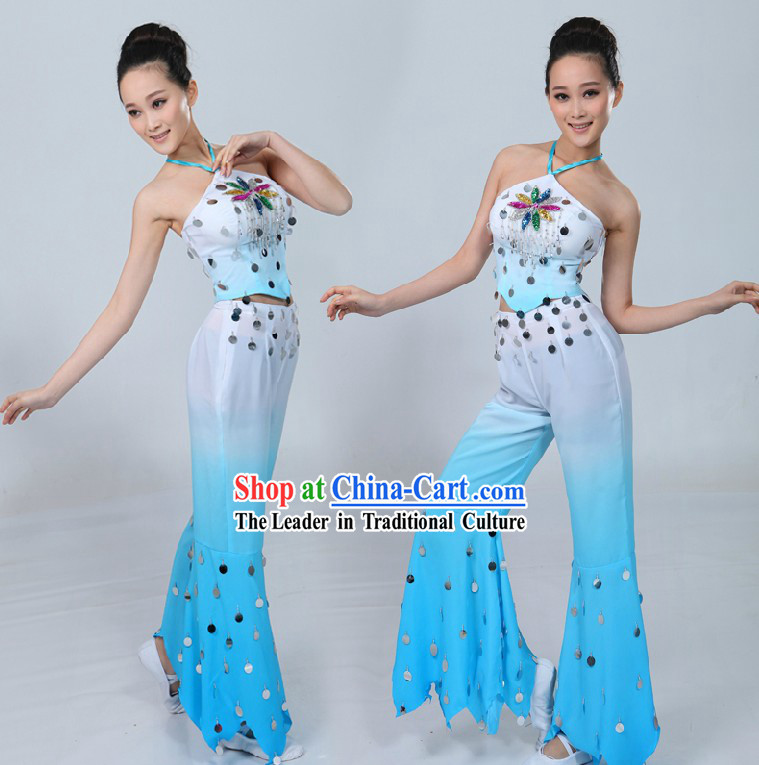 Blue and White Color Transition Dance Costume for Women