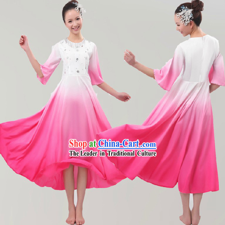 Chinese White and Pink Color Transition Singing Uniform