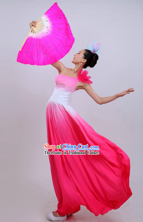 Chinese Color Transition Fan Dancing Costume for Women