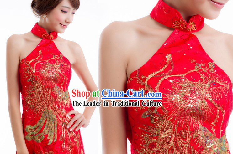 Traditional Chinese Phoenix Wedding Toasting Evening Dress for Women