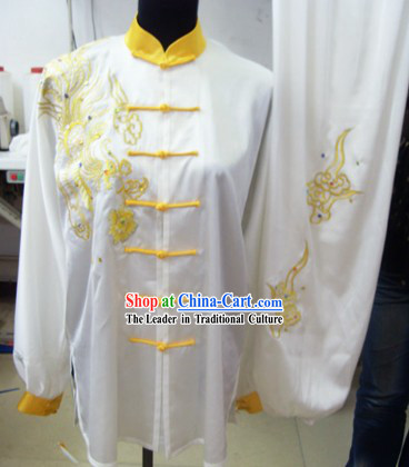 Comfortable White Phoenix Kung Fu Silk Uniform for Competition for Men
