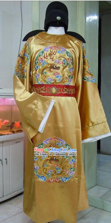 Ancient Chinese Tang Dynasty Palace Emperor Clothing and Hat Complete Set