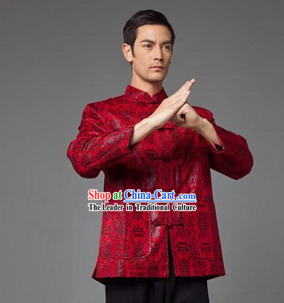Chinese Classical Ancient Symbols Red Wedding Blouse for Men