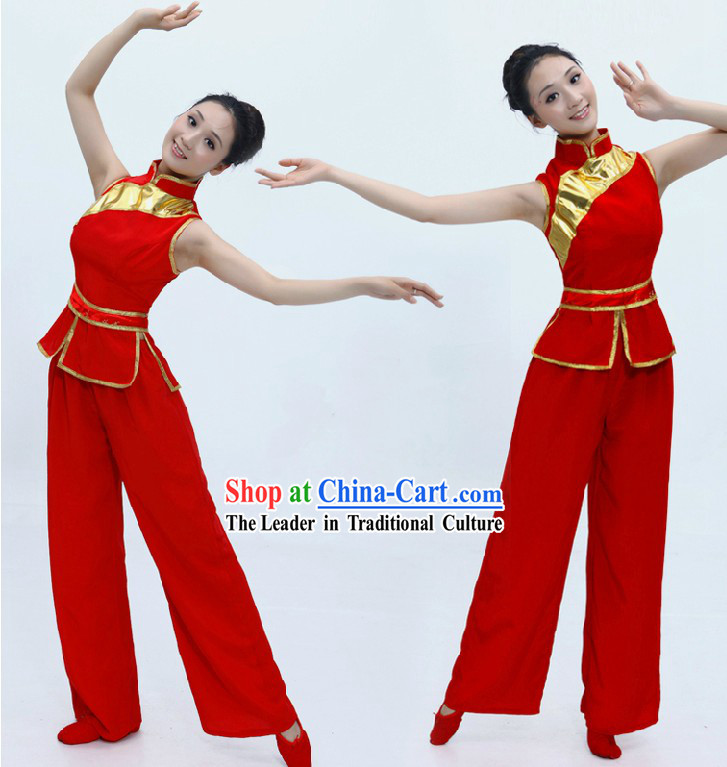 Chinese Classical Red Fan Dance Costume for Women