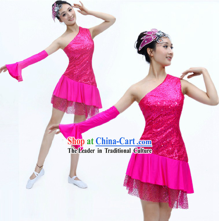 Chinese Style Cheering Leaders Dance Costumes and Headpiece for Women