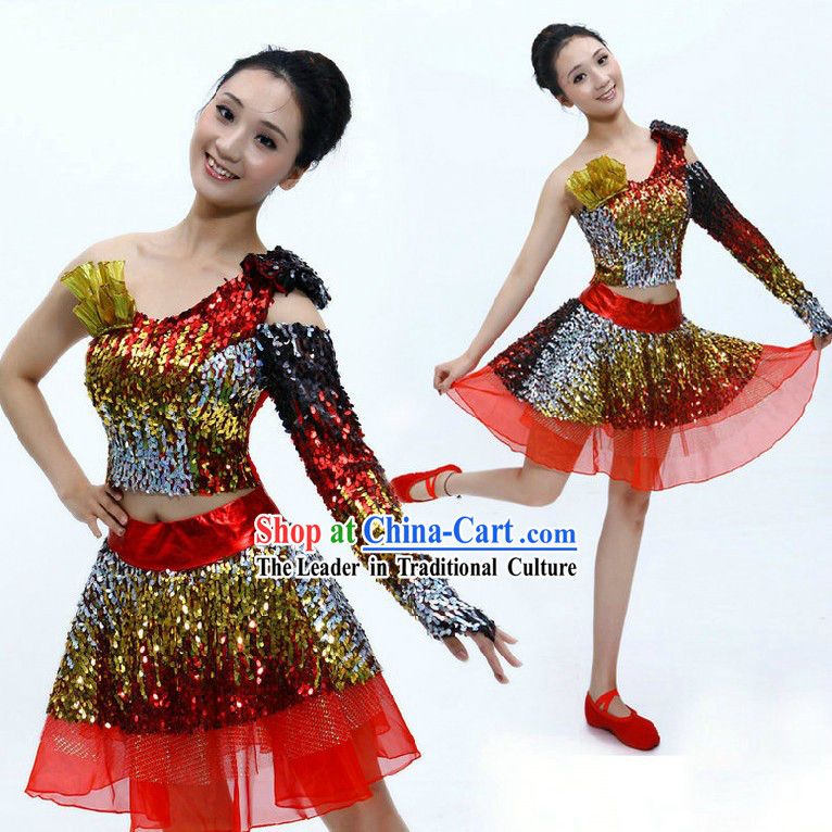 Chinese Style Cheering Squad Dance Costumes and Headpiece for Girls