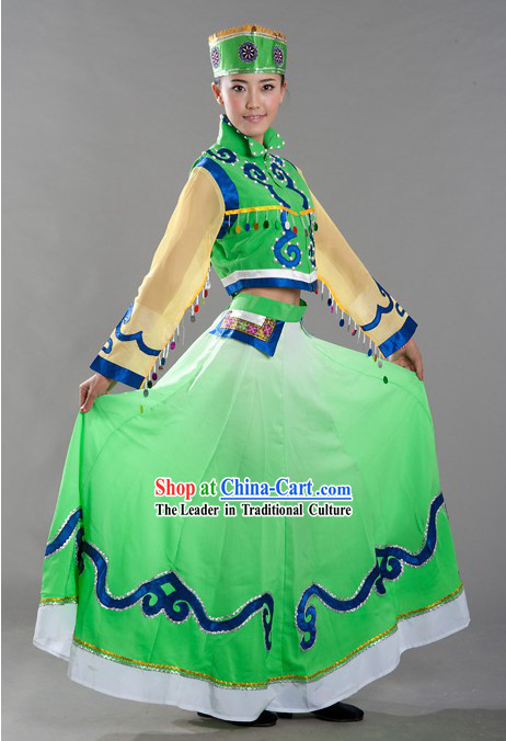 Chinese Mongolian Nationality Dance Costume and Hat for Women
