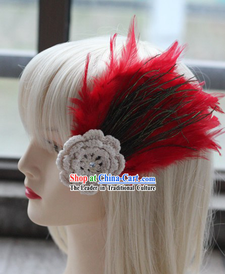 Classic Red Handmade Feather Hairpin