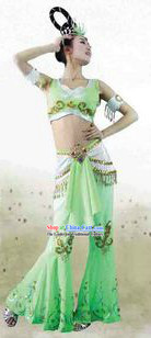 Traditional Chinese Palace Green Dance Costumes and Wig for Women