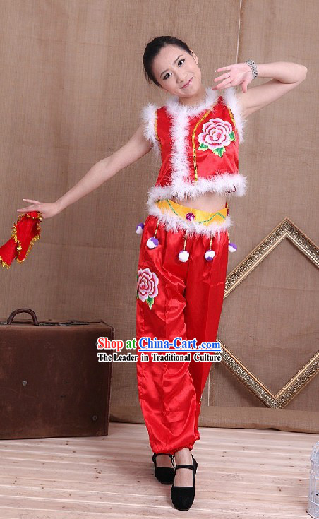 Chinese New Year Folk Red Yangge Dance Costume for Women