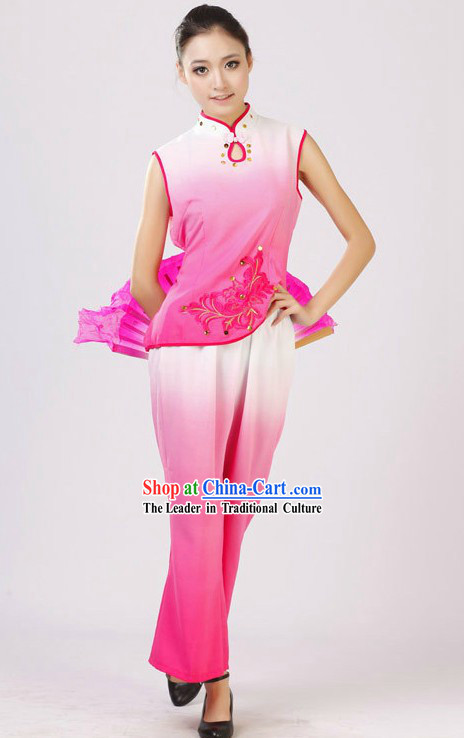 Chinese Color Transition Fan Dancing Costume for Women