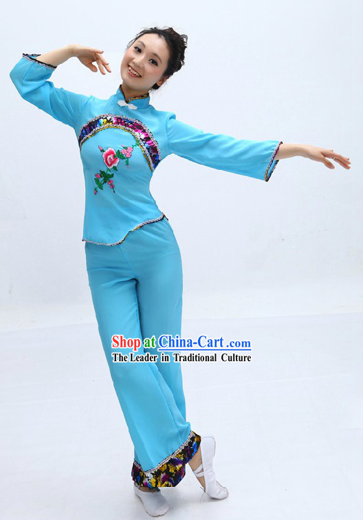 Traditional Chinese Lunar New Year Blue Dance Costume for Women