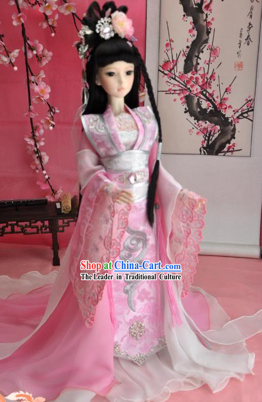 Ancient Chinese Pink Princess Costumes with Long Tail