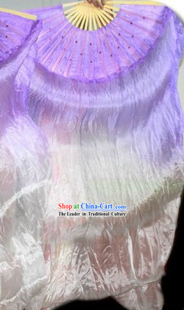 Purple to White Color Changing Long Silk Dance Fan
