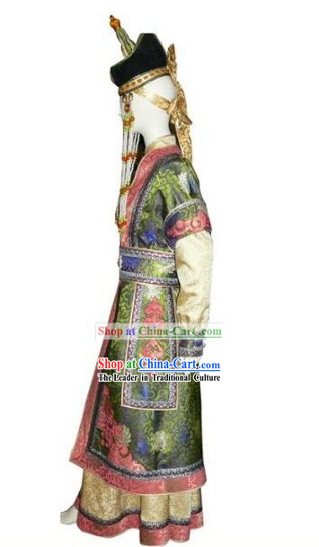 Traditional Chinese Mongolian Clothing and Hat Complete Set for Women
