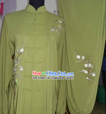 Chinese Classical Embroidered Flower Silk Tai Chi Uniform