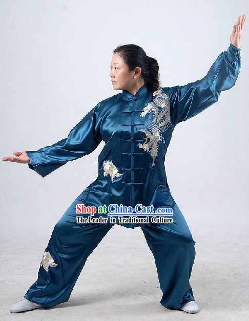 Chinese Classical Embroidered Phoenix Silk Tai Chi Clothes for Women