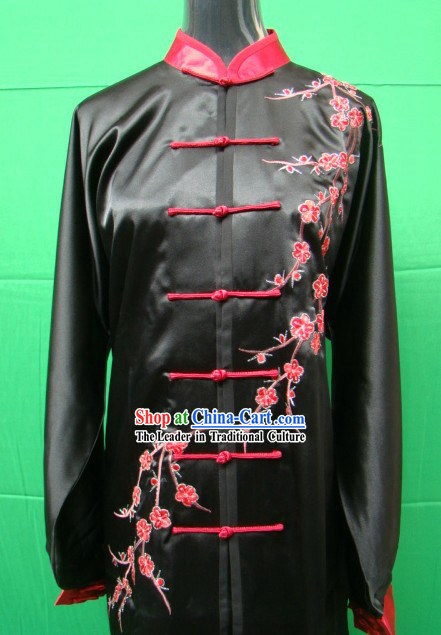 Chinese Classical Black Embroidered Plum Blossom Kung Fu Uniform