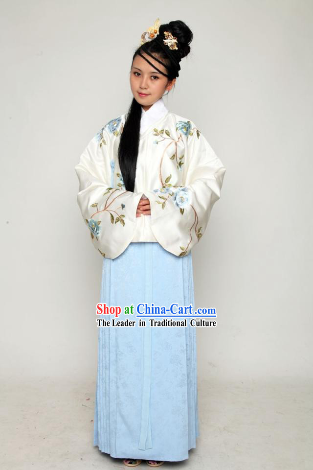 Ancient Chinese Ming Dynasty Embroidered Flower Clothes Complete Set for Women