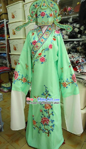 Chinese Beijing Opera Embroidered Flower Xiao Sheng Young Man Costume and Hat