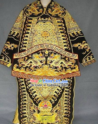 Black and Gold Emperor Peking Opera Embroidered Da Kao Armor Costumes with Flags for Men