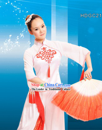 Han Nationality Chinese Knot Fan Dance Costumes and Head Pieces