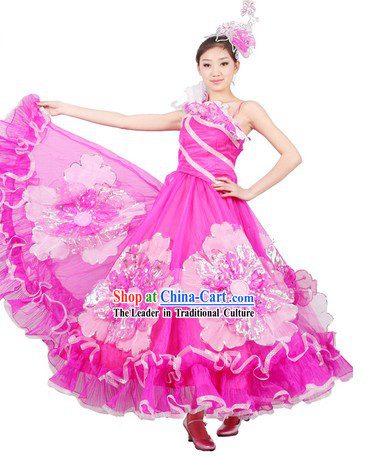 Chinese Flower Dance Costume and Headpiece for Women