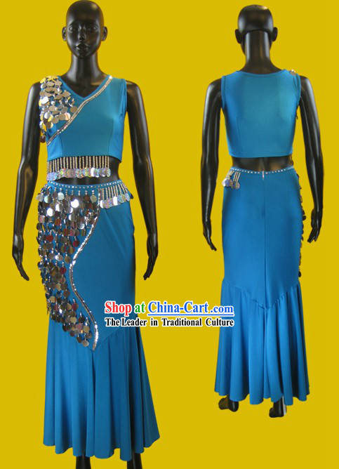 Blue Chinese Thai Style Dance Costumes for Women