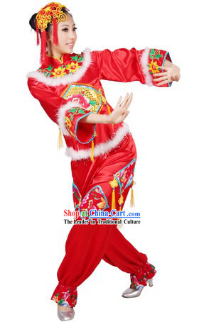 Chinese Spring Festival Celebration Costumes and Headpiece for Women