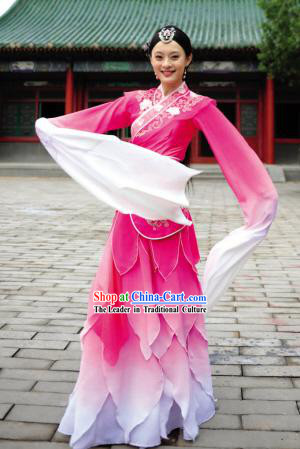 Pink Long Sleeve Chinese Classical Dancing Costume for Women