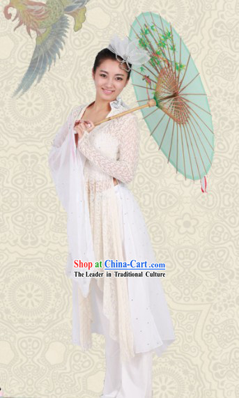 White Classical Chinese Dance Costumes and Headwear for Women