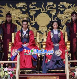 Ancient Korean Emperor and Empress Costumes Two Complete Set for Men and Women
