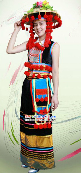 China Deang Ethnic Clothing and Headdress Complete Set for Women