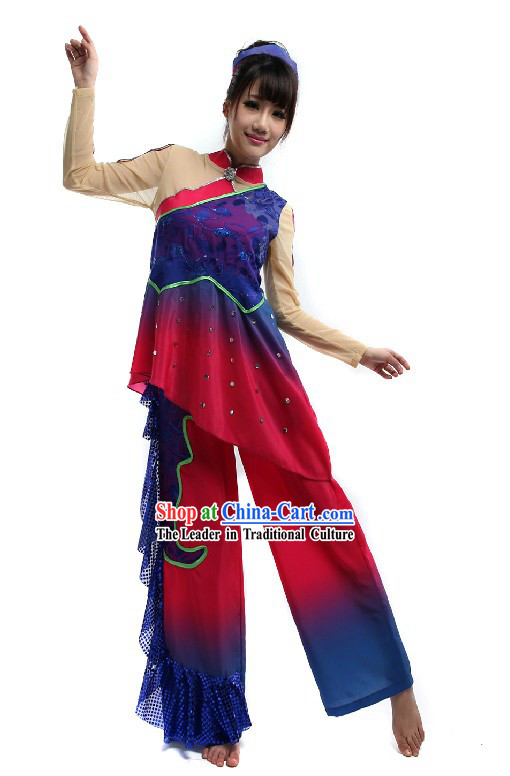 Chinese Folk Fan Dance Costume for Women